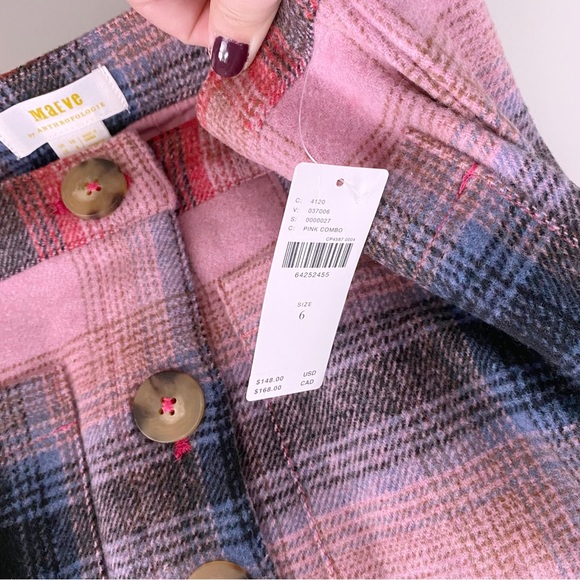 Anthropologie | Maeve Fringed Midi Skirt Plaid Pink Buttondown Christmas New 6 - Picture 14 of 15